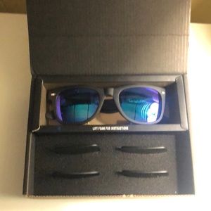 Black framed sunglasses w/3 lenses, blk,blue&orange unisex
